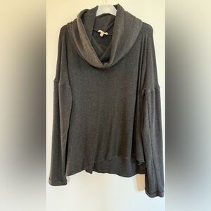 Grey cowl neck sweater with long sleeves